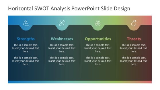 Horizontal SWOT Analysis PPT Slide Template