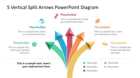 5 Vertical Split Arrows Template PPT Slide 