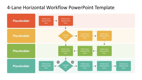 4-Lane Horizontal Flow Diagram PPT Template