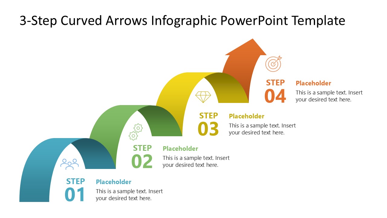 Editable 4-Step Curved Arrows Infographic PPT Template