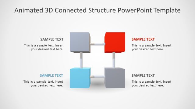 4 Item Animated 3D Connected Structure PowerPoint Template