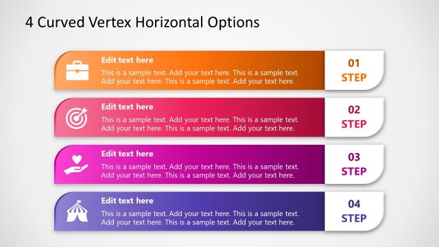 4 Curved Vertex Horizontal Options PowerPoint Diagram