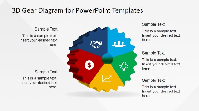 5 Steps 3D Gear Diagram for PowerPoint