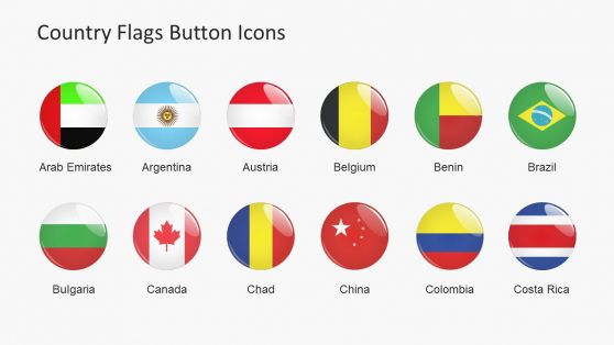 Country Flags Button Icons PowerPoint Shapes